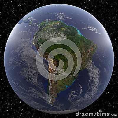 Earth focused on South America viewed from space. Stock Photo