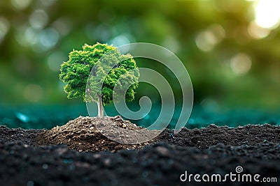 Earth friendly power Tree and globe symbolize sustainable clean energy sources Stock Photo