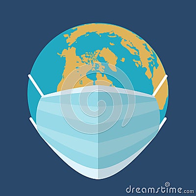 Earth in a gauze medical bandage. Epidemic. Virus Vector Illustration