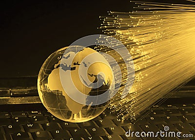 earth globe against fiber optic Stock Photo