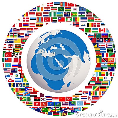 Earth globe with all flags Stock Photo