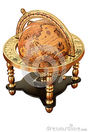 Earth Globe in antique vintage style white background Stock Photo