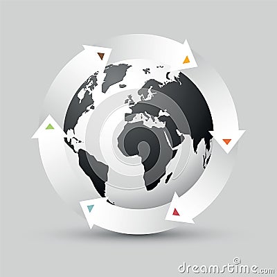 Earth globe with colored arrows Vector Illustration