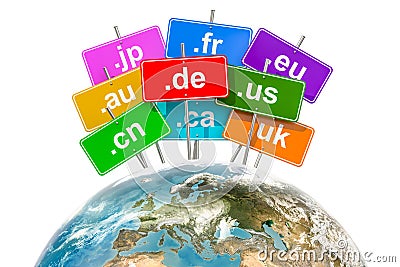 Earth Globe with country code top-level domain names, 3D rendering Stock Photo