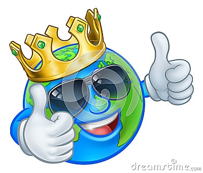 Earth Globe Crown Sunglasses Cartoon World Mascot Vector Illustration