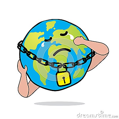 Earth globe is crying save our planet world sad because of coronavirus covid-19 global lockdown Vector Illustration