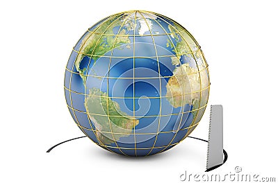 Earth Globe with cutting saw, 3D rendering Stock Photo