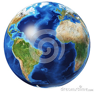 Earth globe 3d illustration. Atlantic Ocean view Cartoon Illustration