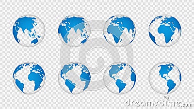 Earth globe 3d. Realistic world map globes continents. Planet with cartography texture, geography isolated on Vector Illustration