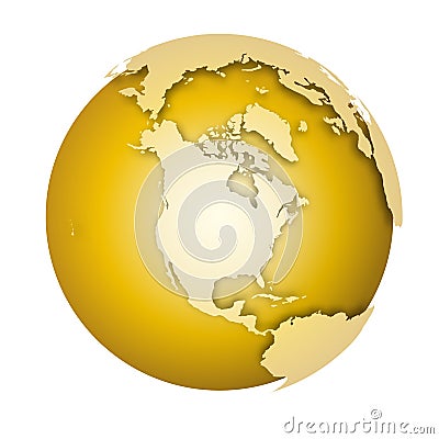 Earth globe. 3D world map with metallic lands dropping shadows on gold surface. Vector illustration Vector Illustration