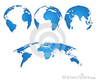 Earth globe. 3d world map with silhouette continents and oceans. Vector isolated set Vector Illustration