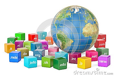 Earth Globe with domain names, 3D rendering Stock Photo