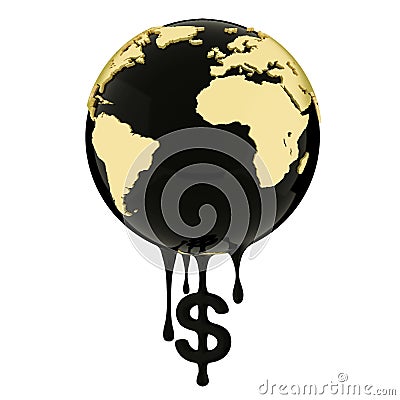 Earth globe dripping dollar sign oil or diesel Stock Photo