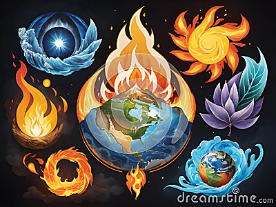 earth globe with fire Stock Photo