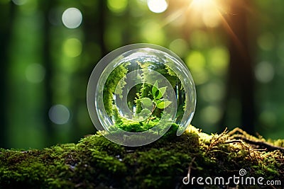 Earth Globe in Glass Sphere: Eco-Friendly Environment Concept for Earth Day Stock Photo
