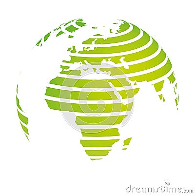 Earth globe with green striped World land map focused on Africa and Europe. 3D vector illustration Vector Illustration