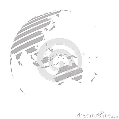 Earth globe with grey striped World land map focused on Australia and Oceania. 3D vector illustration Vector Illustration