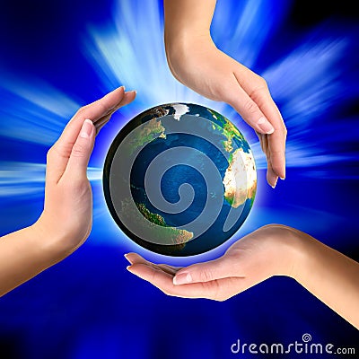 Earth globe in hands Stock Photo