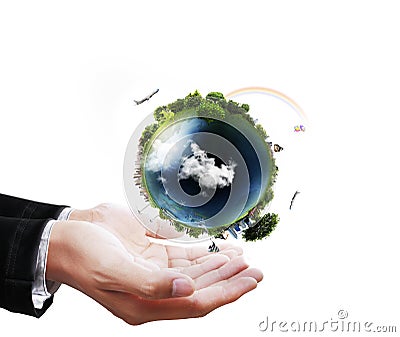 Earth globe in his hands Stock Photo