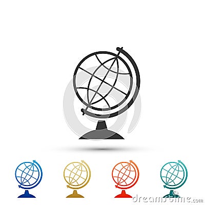 Earth globe icon isolated on white background. Set elements in colored icons. Flat design. Vector Vector Illustration