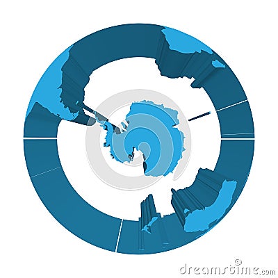 Earth globe model with blue extruded lands. Focused on Antarctica and South Pole. 3D vector illustration Vector Illustration