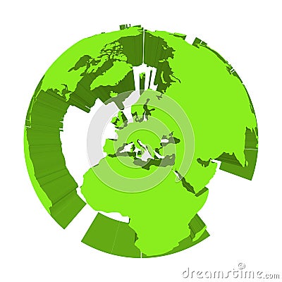 Earth globe model with green extruded lands. Focused on Europe. 3D vector illustration Vector Illustration