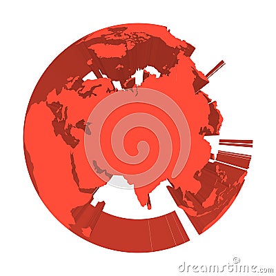 Earth globe model with red extruded lands. Focused on Asia. 3D vector illustration Vector Illustration