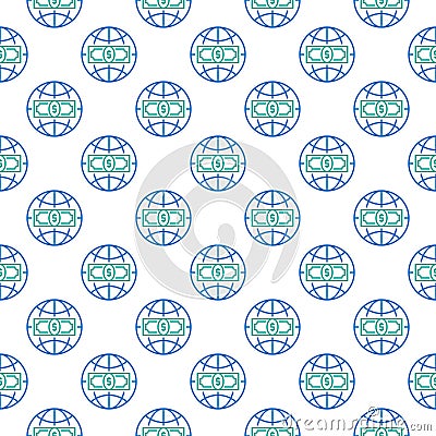 Earth Globe with Money with vector line seamless pattern Vector Illustration