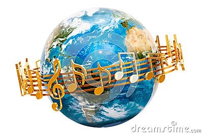 Earth Globe with musical notes around, 3D rendering Stock Photo