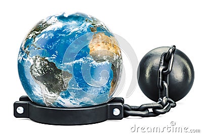 Earth Globe with prison shackle, 3D rendering Stock Photo