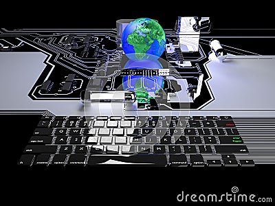 Earth globe on processor communication and technology concept Editorial Stock Photo