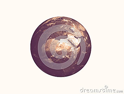 The Earth globe in sepia colour on white background. Continent Africa, Arabian Peninsula, Persian Gulf, Arabian Gulf silhouette. Cartoon Illustration