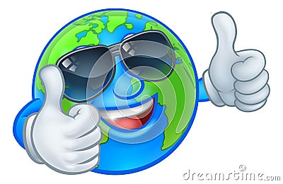 Earth Globe Shades Sunglasses Cartoon World Mascot Vector Illustration