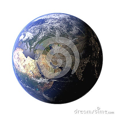 The Earth globe from Space in showing the terrain and clouds. High Resolution Planet Earth view. 3d render Illustration. Elements Stock Photo