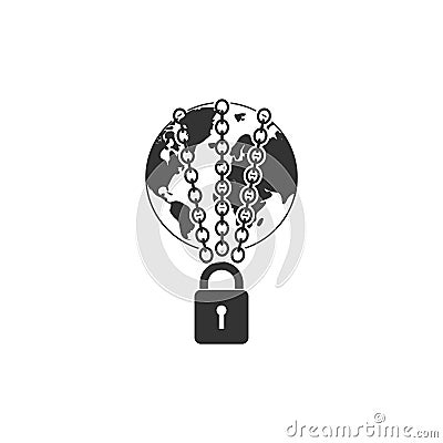 Earth globe in strong chain icon flat Vector Illustration
