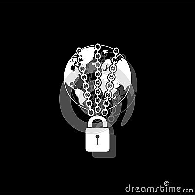 Earth globe in strong chain icon flat Stock Photo