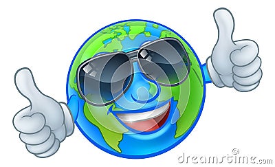 Earth Globe Sunglasses Shades World Cartoon Mascot Vector Illustration