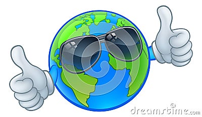 Earth Globe Sunglasses Shades World Cartoon Mascot Vector Illustration