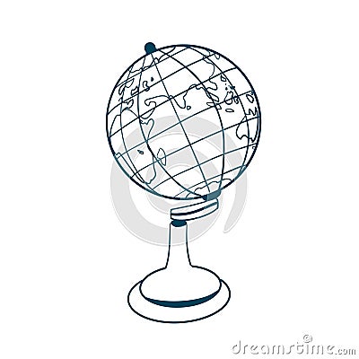 Earth globe vector illustration contour line art. World map doodle style Vector Illustration