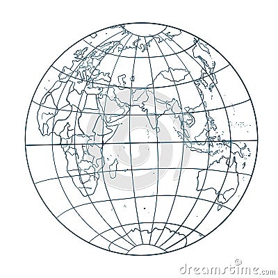 Earth globe vector illustration contour line art. World map doodle style. Planet with continents Vector Illustration