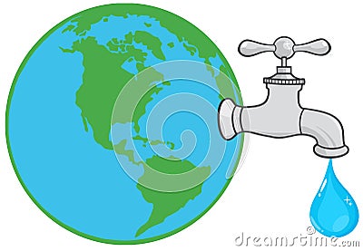 Earth globe with water faucet Vector Illustration