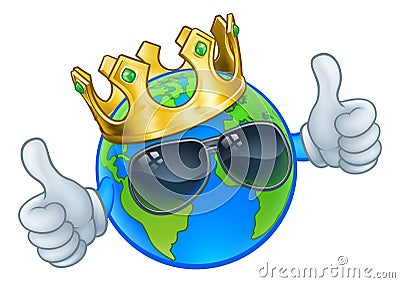 Earth Globe Crown Sunglasses Cartoon World Mascot Vector Illustration