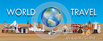 Earth globe with world travel landmark vector Vector Illustration