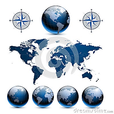 Earth globes with world map Vector Illustration