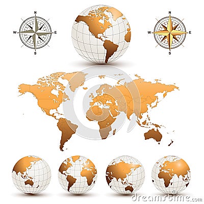 Earth globes with world map Vector Illustration