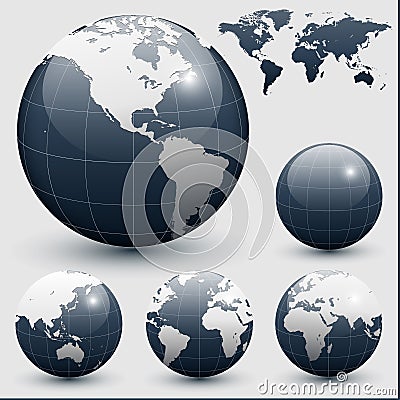 Earth globes with world map Vector Illustration