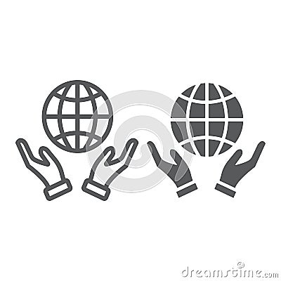 Earth in hands line and glyph icon, ecology and globe, planet in arms sign, vector graphics, a linear pattern on a white Vector Illustration