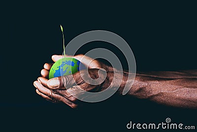 Earth in hands. plant in hand. save the world Stock Photo