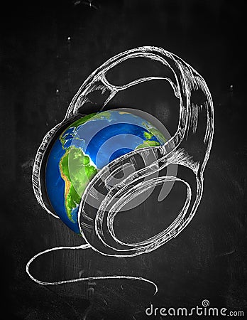 Earth Headphone music Background Stock Photo