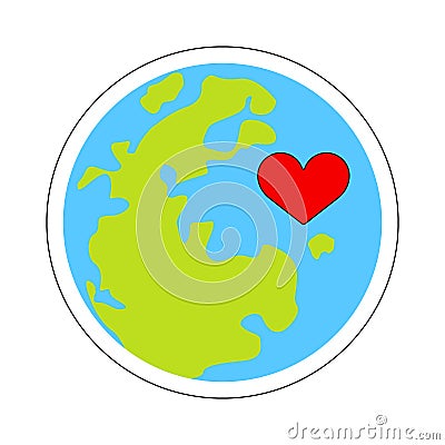 Earth and heart Cartoon Illustration